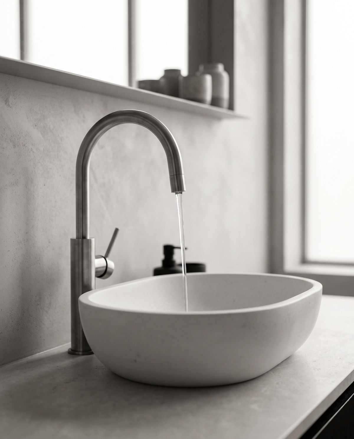 Water flowing from a Vantara basin faucet